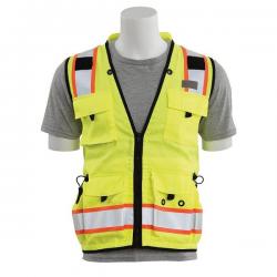 Surveyors vest, solid front/mesh back, 15 pockets, Class 2, yellow, size Large