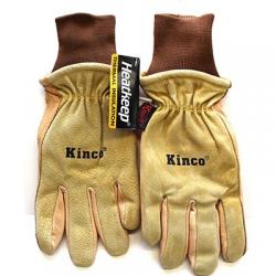 Gloves, golden color grain pigskin, leather back, Heatkeep thermal lining, size medium