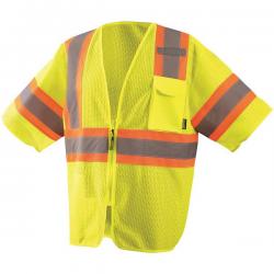 Vest, mesh, two-tone, w/zipper, class 3, yellow, size large