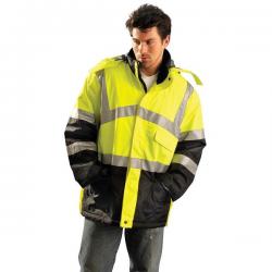 Cold weather parka, premium insulated, class 3, black bottom, yellow, size 3X
