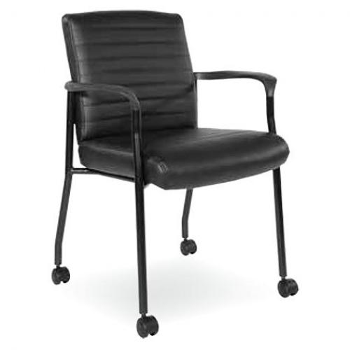 Guest chair with black faux leather and black frame