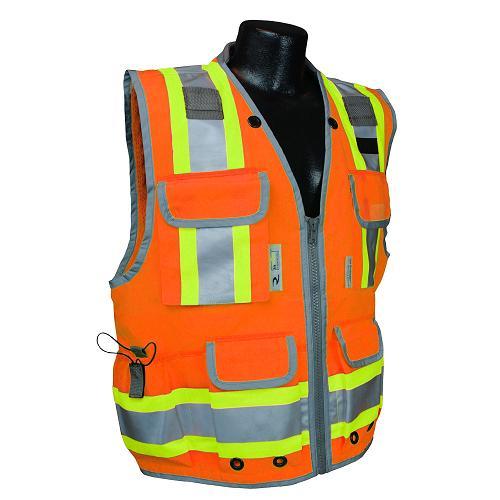 Vest, survey safety utility, zipper, Class 2, orange, size medium